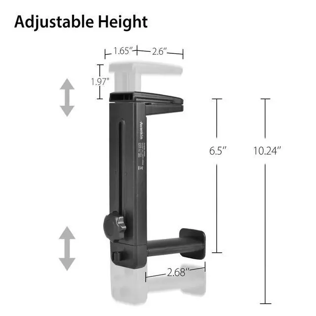 Alt view image 11 of 14 - HS906 Headphone Stand & Hanger 2 in 1, Above & Under Desk Gaming Headset Holder Mount Hook with Height Adjustable & Rotating Clamp, Earphone Rack with Cable Clip