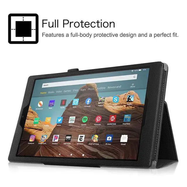 Alt view image 14 of 14 - Folio Case for Amazon Fire HD 10 Tablet (Compatible with 7th and 9th Generations, 2017 and 2019 Releases) - Premium PU Leather Slim Fit Stand Cover with Auto Wake/Sleep, Black