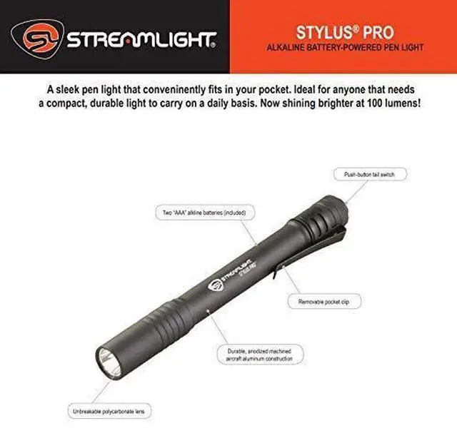 Alt view image 11 of 14 - 66118 Stylus Pro 100-Lumen Penlight with 2 AAA Alkaline Batteries, Black