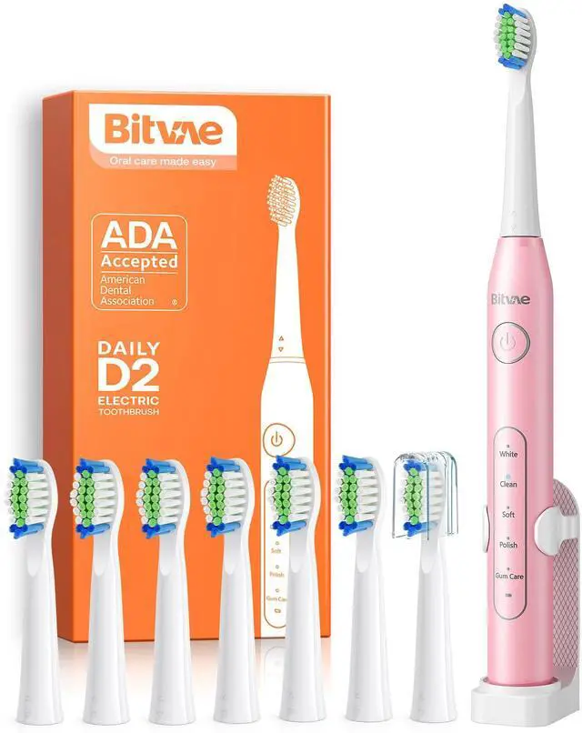 Alt view image 8 of 14 - Ultrasonic Electric Toothbrush - Rechargeable Sonic Electric Toothbrush for Adults and Kids, Power Toothbrush with Holder, 8 Brush Heads, Smart Timer, Fast Charge, Pink D2
