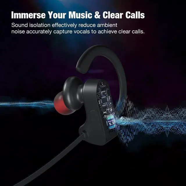 Alt view image 11 of 14 - Bluetooth Wireless Headphones 16H Playtime Earbuds with Mic Stereo in-Ear Earphones, IPX7 Waterproof Sports Sound Isolation Headsets for Running, Gym, Workout