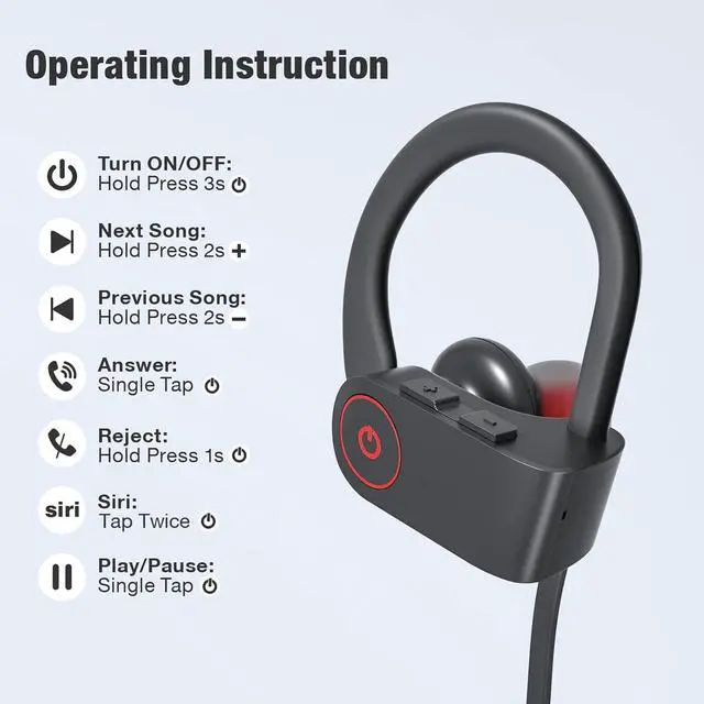 Alt view image 9 of 14 - Bluetooth Wireless Headphones 16H Playtime Earbuds with Mic Stereo in-Ear Earphones, IPX7 Waterproof Sports Sound Isolation Headsets for Running, Gym, Workout