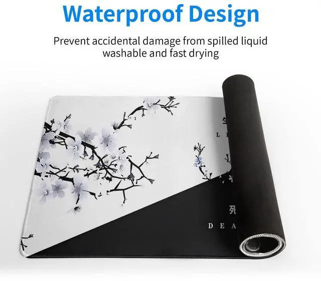 Alt view image 11 of 14 - Black and White Japanese Cherry Blossom Gaming Mouse Pad Sakura Death Life Flower Mat 31.5x11.8 Inch Texture Non-Slip Rubber Base Mousepad Stitched Edges Keyboard Desk Pad for Office Home Game