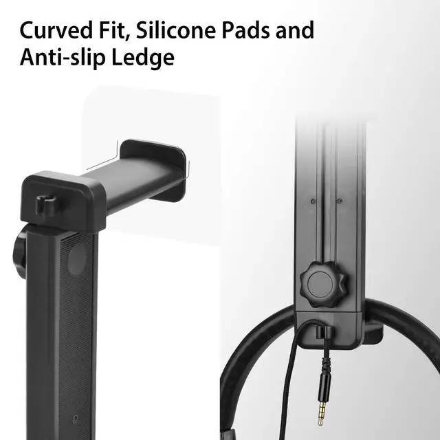 Alt view image 13 of 14 - HS906 Headphone Stand & Hanger 2 in 1, Above & Under Desk Gaming Headset Holder Mount Hook with Height Adjustable & Rotating Clamp, Earphone Rack with Cable Clip