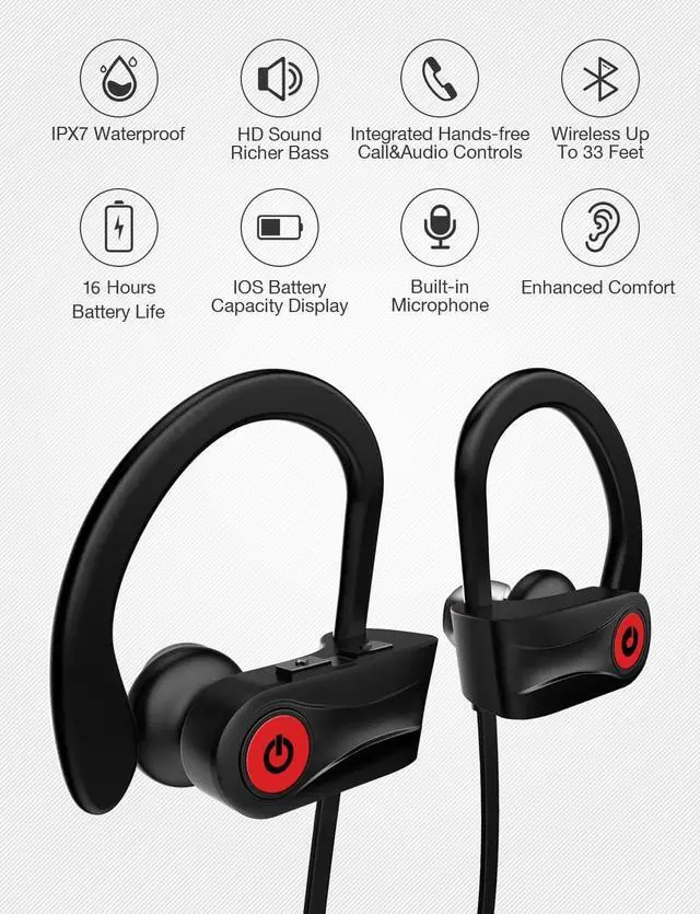 Alt view image 9 of 14 - Bluetooth Earbuds Wireless Headphones Bluetooth Headphones, Sports Earbuds, IPX7 Waterproof Stereo Earphones for Gym Running 15 Hours Playtime Sound Isolation Headsets,Black