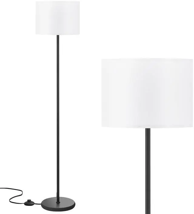 Alt view image 8 of 14 - Modern Floor Lamp Simple Design with White Shade, Foot Pedal Switch, 60" Small Tall Lamps for Living Room Bedroom Office Dining Room Kitchen, Black Pole Lamp(Without Bulb)