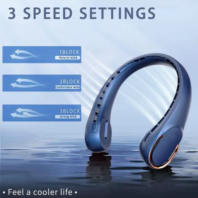 Alt view image 9 of 12 - Neck Fan, USB Rechargeable Personal Fan, 4000 mAh Battery Operated, 3 Speeds Adjustable, Faster Cooling, Ultra Quiet, Suitable for Home, Office, Travel, Sports