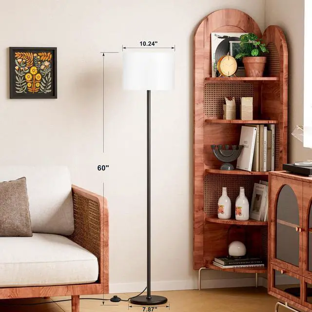 Alt view image 9 of 14 - Modern Floor Lamp Simple Design with White Shade, Foot Pedal Switch, 60" Small Tall Lamps for Living Room Bedroom Office Dining Room Kitchen, Black Pole Lamp(Without Bulb)
