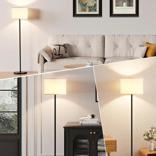 Alt view image 14 of 14 - Modern Floor Lamp Simple Design with White Shade, Foot Pedal Switch, 60" Small Tall Lamps for Living Room Bedroom Office Dining Room Kitchen, Black Pole Lamp(Without Bulb)