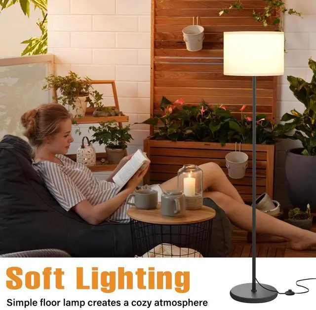 Alt view image 13 of 14 - Modern Floor Lamp Simple Design with White Shade, Foot Pedal Switch, 60" Small Tall Lamps for Living Room Bedroom Office Dining Room Kitchen, Black Pole Lamp(Without Bulb)