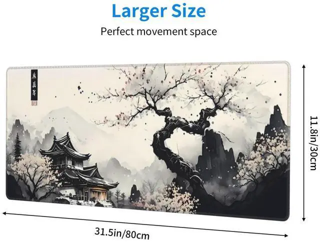Alt view image 9 of 14 - Japanese Mouse Pad, Large Japanese Desk Mat, XL Anime Gaming Keyboard Mat, Non-Slip Rubber Base, Big Extended Desk Protector for Home Office, 31.5x11.8