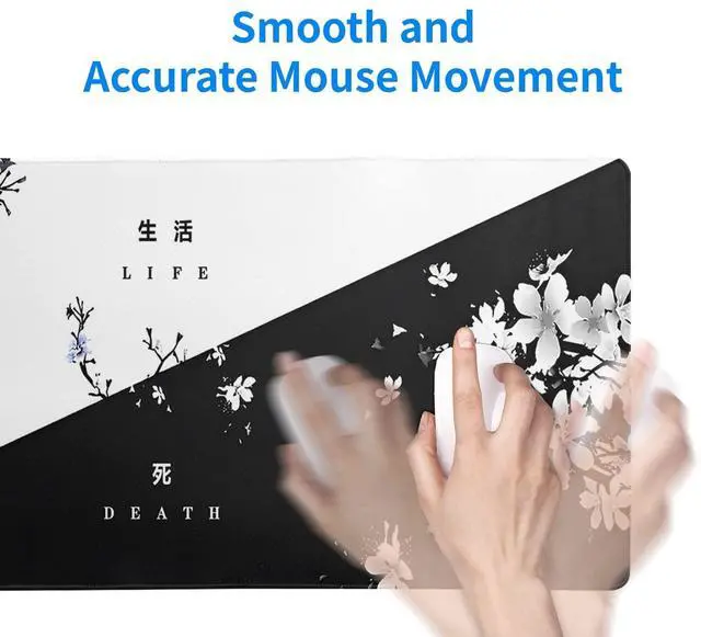Alt view image 14 of 14 - Black and White Japanese Cherry Blossom Gaming Mouse Pad Sakura Death Life Flower Mat 31.5x11.8 Inch Texture Non-Slip Rubber Base Mousepad Stitched Edges Keyboard Desk Pad for Office Home Game