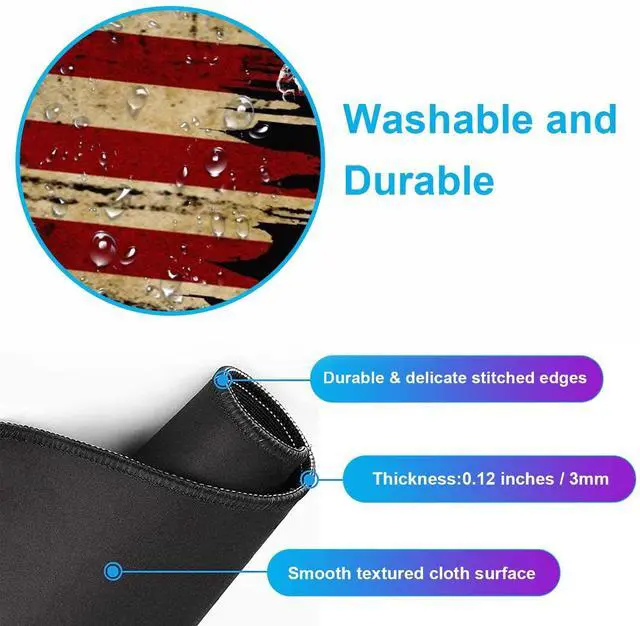 Alt view image 13 of 14 - Extended Gaming Mouse Pad with Stitched Edges, Non-Slip Waterproof Rubber Base Mouse Pad for Office, Computer, Keyboard, Laptop and Home Desk Pad 35.4 x 15.7 x 0.12 Inch (American Antique Flag)