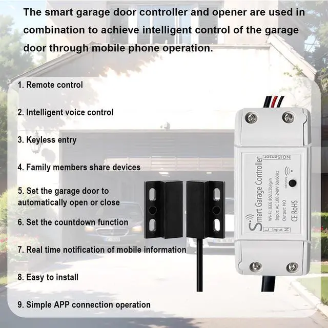 Alt view image 14 of 14 - Smart Garage Door Opener Smart WiFi Garage Controller Garage Door Opener Controller Compatible with Alexa Google Assistant iPhone Android SmartLife App Remote Control No Hub Required