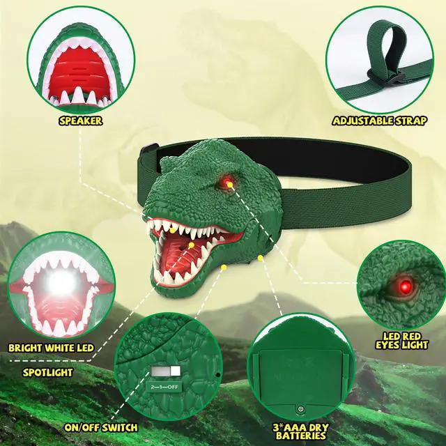 Alt view image 9 of 14 - Dinosaur Headlamp for Kids Flashlight Led Headlights Roar & Silent Mode, T-Rex Dinosaur Toys for Kids 3-5 4-6 5-7 6-8, Camping Gear, Easter Gifts for Boys Girls Adults