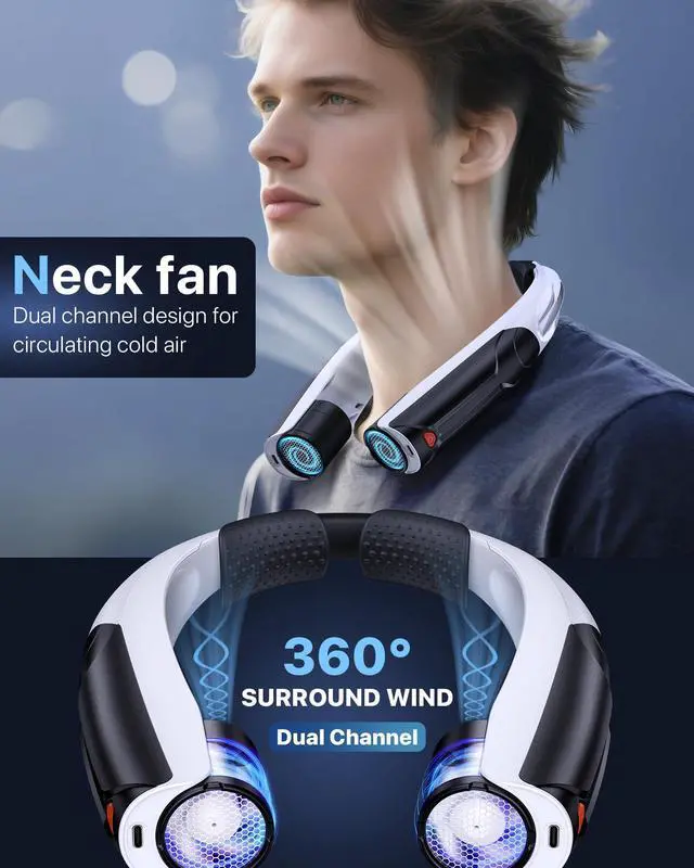 Alt view image 11 of 14 - Portable Neck Fan with 6000mAh Battery, USB-C Rechargeable, Black Hands-Free Personal Fan 6 Speeds, 6-20Hrs Cooling for Outdoor Sports/Gym/Office, Adjustable 11oz Lightweight, Neck Cooler