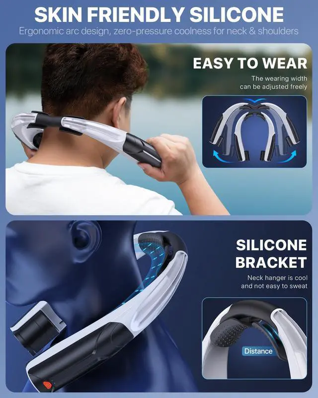 Alt view image 14 of 14 - Portable Neck Fan with 6000mAh Battery, USB-C Rechargeable, Black Hands-Free Personal Fan 6 Speeds, 6-20Hrs Cooling for Outdoor Sports/Gym/Office, Adjustable 11oz Lightweight, Neck Cooler