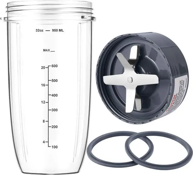 Alt view image 8 of 14 - New Blender Cup and Blade Replacement Parts 32oz Cup and Extractor Blade and 2 Rubber Gaskets 4-Piece Compatible with NutriBullet High-Speed Blender/Mixer System 600W/900W Series