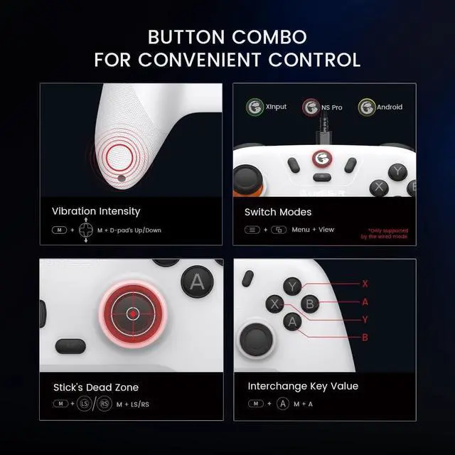 Alt view image 13 of 14 - Nova Lite 2.4g Wireless Controller for Windows PC, iPhone, Android, Switch & Steam Deck, Bluetooth Controller Gamepad with Hall Effect Trigger,Turbo,Rumble Vibration(White)