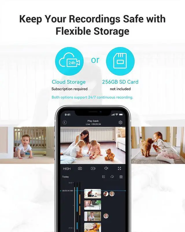Alt view image 14 of 14 - 5G Cameras for Home Security, 2K Pet Camera with Phone App, 360° PTZ Indoor Camera w/Dual-Band WiFi6, Free Human/Motion/Sound Detection, 2-Way Talk, Night Vision, Compatible with Alexa, 2Pack