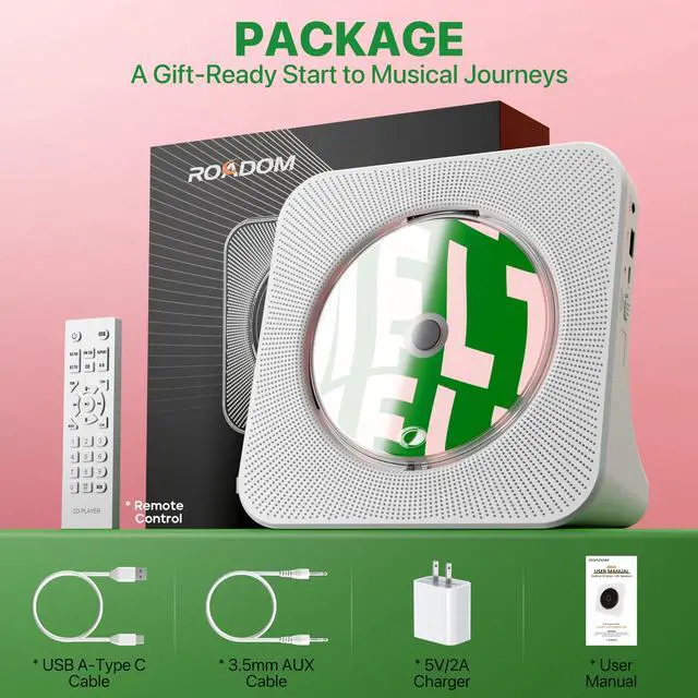 Alt view image 14 of 14 - Portable CD Player for Home, Desktop CD Players with Speakers, CD Player for Kids, Combo with Bluetooth/FM Radio/Stereo Sound/Remote Control/USB Drive/AUX/Timer/Repeat