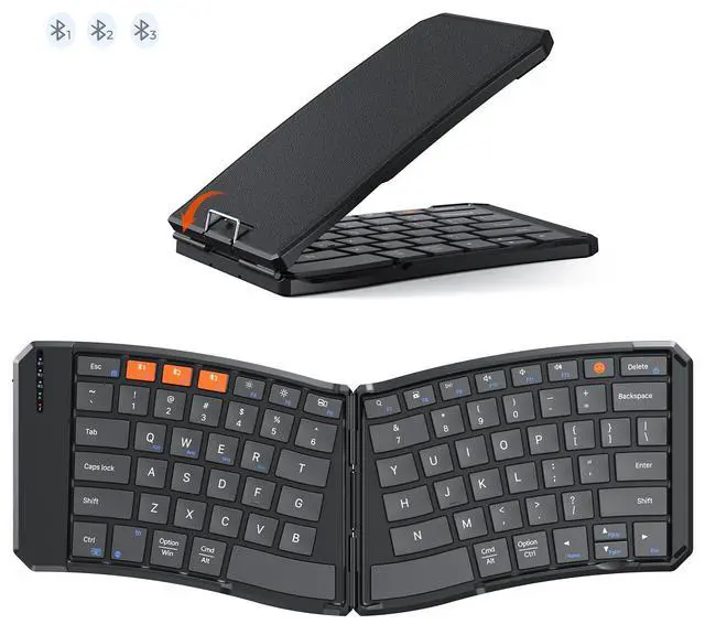 Alt view image 8 of 14 - New Ergonomic Bluetooth Foldable Keyboard, Split Compact Portable Wireless Keyboard for Business Travel, Rechargeable Folding Keyboard for Tablet PC Smartphone iOS Android Windows Mac Black