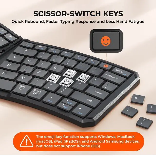 Alt view image 10 of 14 - New Ergonomic Bluetooth Foldable Keyboard, Split Compact Portable Wireless Keyboard for Business Travel, Rechargeable Folding Keyboard for Tablet PC Smartphone iOS Android Windows Mac Black
