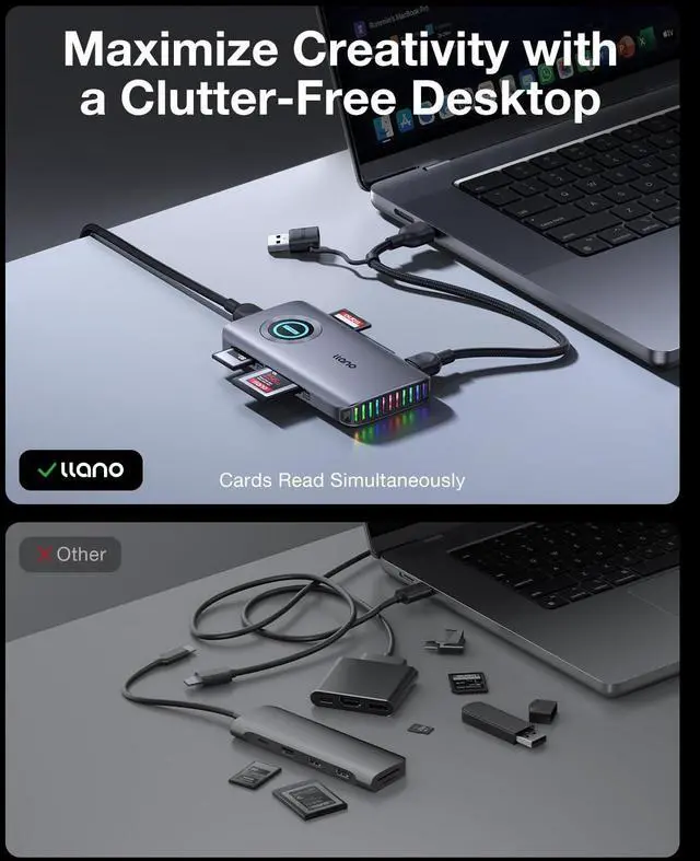 Alt view image 14 of 14 - CFexpress Type A/B Card Reader, USB 3.2 Gen 2 (10Gbps) Reader, 4 in 1 UHS-II SD&Micro SD/TF Card Reader with RGB, USB C 4.0 Memory Card Reader for Windows, Mac OS, Linux, iOS, iPadOS and Android