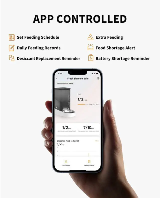Alt view image 9 of 14 - Automatic Cat Feeder, 2.4G WiFi Automatic Dog Feeder, App Control Pet Food Dispenser with Triple Fresh-Lock System, Up to 10 Meals Per Day, Schedule Feeding, Food Shortage Alert, 3L Capacity