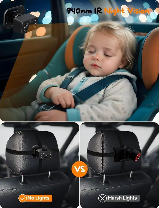 Alt view image 11 of 14 - Baby Car Camera for 2 Kids - 7 Inch HD1080P Split Screen Baby Monitor with Dual Backseat Camera 150° Wide View & 360° Rotatable, Night Vision Easy Install, Rear-Facing Baby Car Mirror