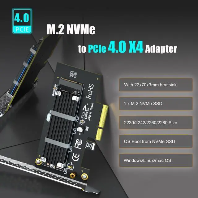 Alt view image 9 of 14 - PA09-HS M.2 NVMe to PCIe 4.0 X4 Adapter with M.2 Heatsink for M.2 NVMe SSD
