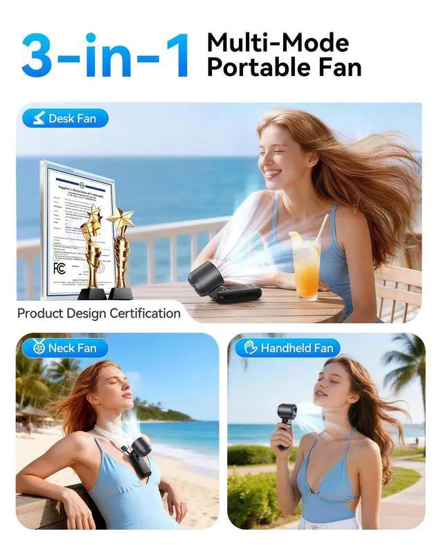 Alt view image 11 of 14 - 3-in-1 Portable Handheld Turbo Fan-100 Speeds,Powerful 20000 RPM, 12Hrs Cooling, LED Display, 120° Rotation, USB Rechargeable Mini Hand Held Personal Fan for Travel Makeup Outdoor Indoor, Black