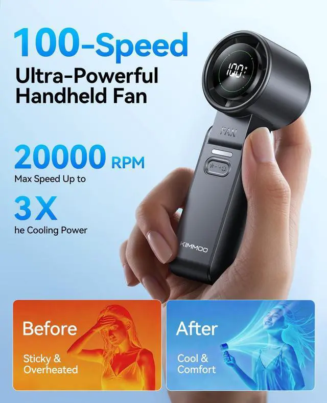 Alt view image 12 of 14 - 3-in-1 Portable Handheld Turbo Fan-100 Speeds,Powerful 20000 RPM, 12Hrs Cooling, LED Display, 120° Rotation, USB Rechargeable Mini Hand Held Personal Fan for Travel Makeup Outdoor Indoor, Black