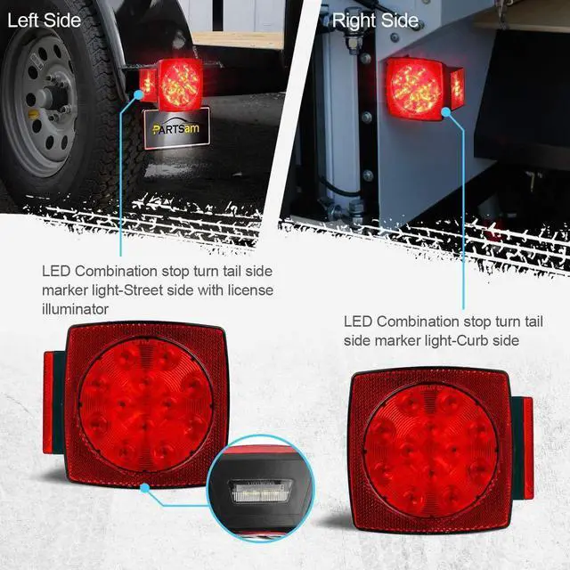 Alt view image 11 of 14 - 12V Submersible Square Led Trailer Light,Red White LED Stop Turn Tail License Brake Running Light Lamp for Trailers Under 80" Boat Trailer Truck Marine Camper RV Snowmobile,IP68,DOT Compliant