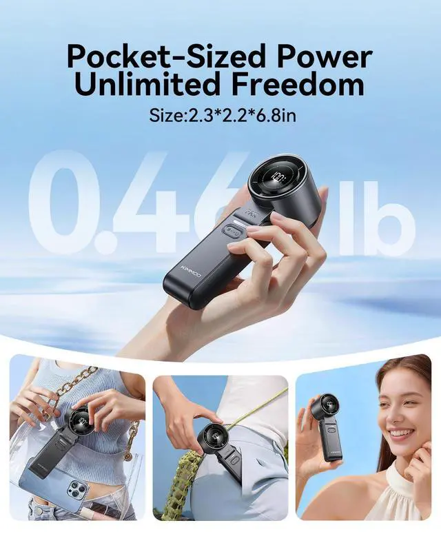 Alt view image 14 of 14 - 3-in-1 Portable Handheld Turbo Fan-100 Speeds,Powerful 20000 RPM, 12Hrs Cooling, LED Display, 120° Rotation, USB Rechargeable Mini Hand Held Personal Fan for Travel Makeup Outdoor Indoor, Black