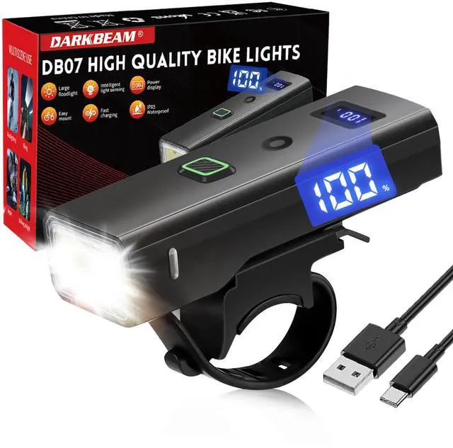 Alt view image 8 of 14 - Bike Light, High Lumens Super Bright Bicycle Front Headlight USB Rechargeable, Waterproof Cycling Lights 4-Mode for Night Riding, Road, Mountain, Safety, with LED Display & Light Sensor
