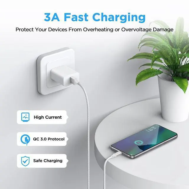 Alt view image 10 of 14 - USB to USB C Cable 3ft, 2-Pack USB A to Type C Charger Cord Fast Charging for Samsung Galaxy A17 A16 A15 A26 A36 A56, S25 S24 S23 S22 S21 S20 S10 Note 20, for iPhone 17 16 15, Moto, White