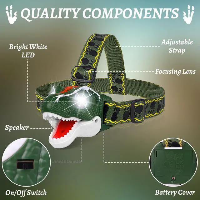Alt view image 9 of 12 - Dinosaur Headlamp T-Rex LED Headlamps for Kids Flashlights Camping Gear - Dinosaur Toys for Boys Girls Toddlers Outdoor Toys for Kids Birthday Halloween Stocking Stuffers
