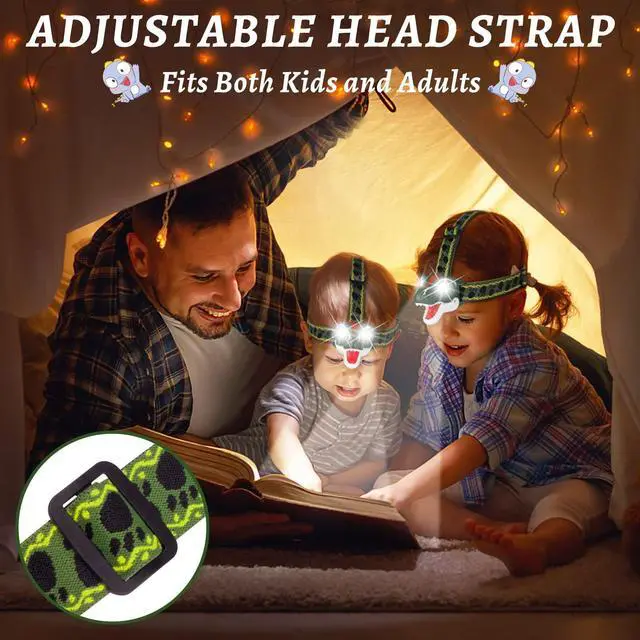 Alt view image 11 of 12 - Dinosaur Headlamp T-Rex LED Headlamps for Kids Flashlights Camping Gear - Dinosaur Toys for Boys Girls Toddlers Outdoor Toys for Kids Birthday Halloween Stocking Stuffers