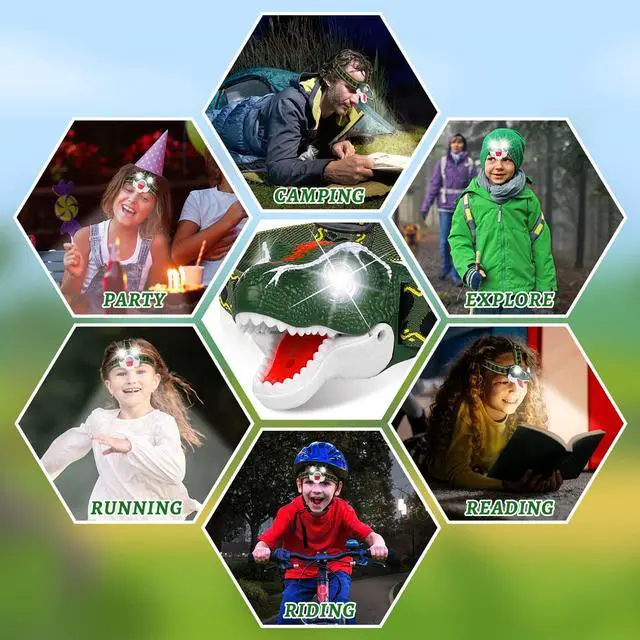 Alt view image 10 of 12 - Dinosaur Headlamp T-Rex LED Headlamps for Kids Flashlights Camping Gear - Dinosaur Toys for Boys Girls Toddlers Outdoor Toys for Kids Birthday Halloween Stocking Stuffers
