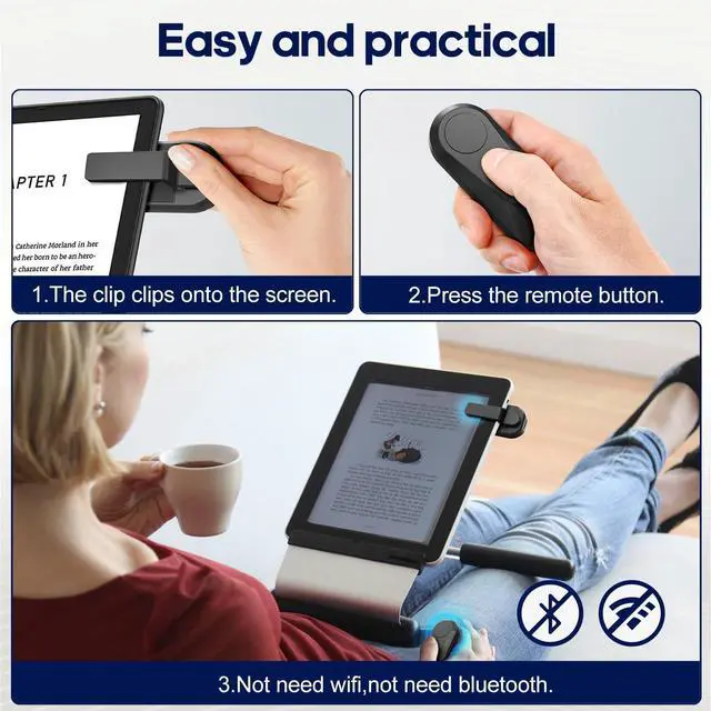 Alt view image 9 of 14 - Remote Control Page Turner for Kindle Paperwhite Oasis Kobo eReaders, Camera Camcorder Remote Controls, Page Turner Clicker for ipad Tablets Reading Novels with Wrist Strap Storage Bag