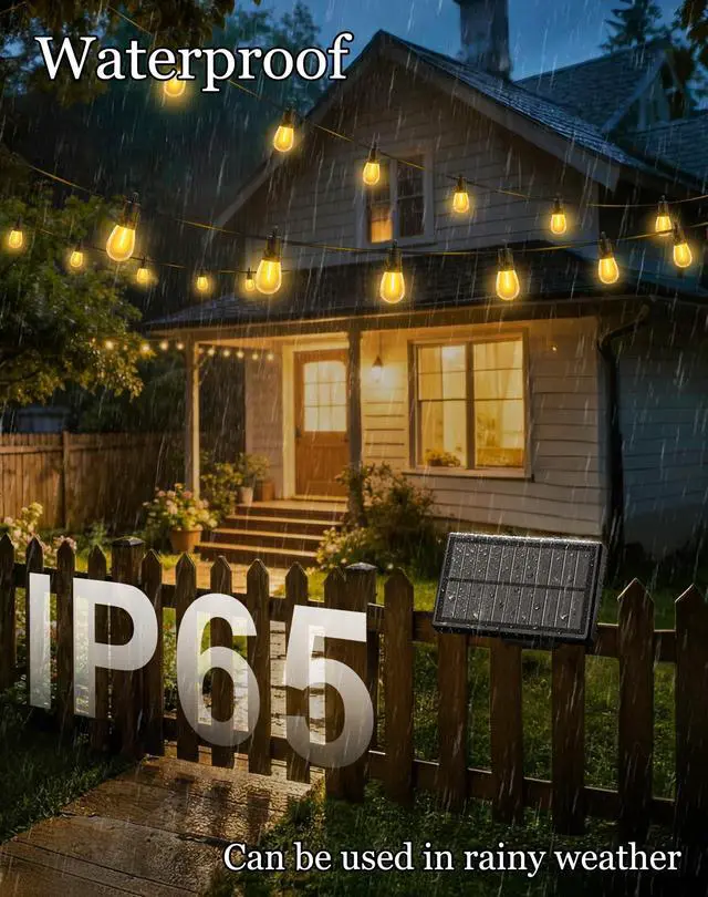 Alt view image 9 of 14 - 50ft-Solar-Powered-Lights-Outdoor-Waterproof-String Lights-Outside-Patio-Yard-Garden-Fence-Backyard-Deck-Porch-Balcony-Patios-Camping-Battery-Operated-LED-Fairy-Strip-Lighting-Hanging-Edison-Bulbs-S14