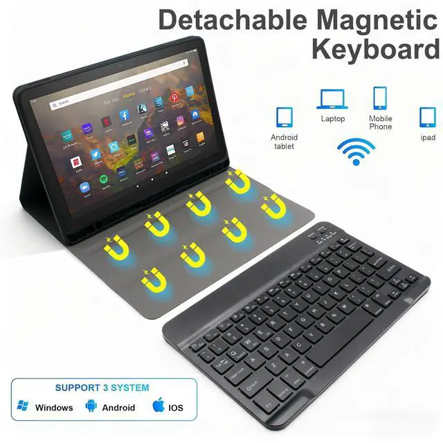 Alt view image 8 of 12 - Keyboard Case for Amazon Kindle Fire HD 10&10 Plus (2021&2023) 10.1 inch, Detachable Bluetooth Keyboard with Mouse