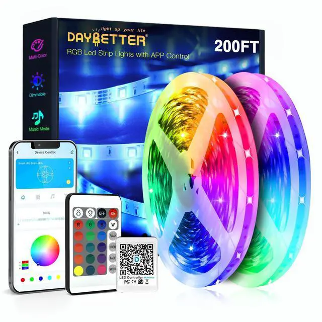 Alt view image 8 of 14 - Led Strip Lights 200 ft (2 Rolls of 100 ft) Ultra Long Smart Light Strips with App Voice Control Remote, RGB Music Sync Color Changing Lights for Bedroom, Kitchen, Party,Home Decoration