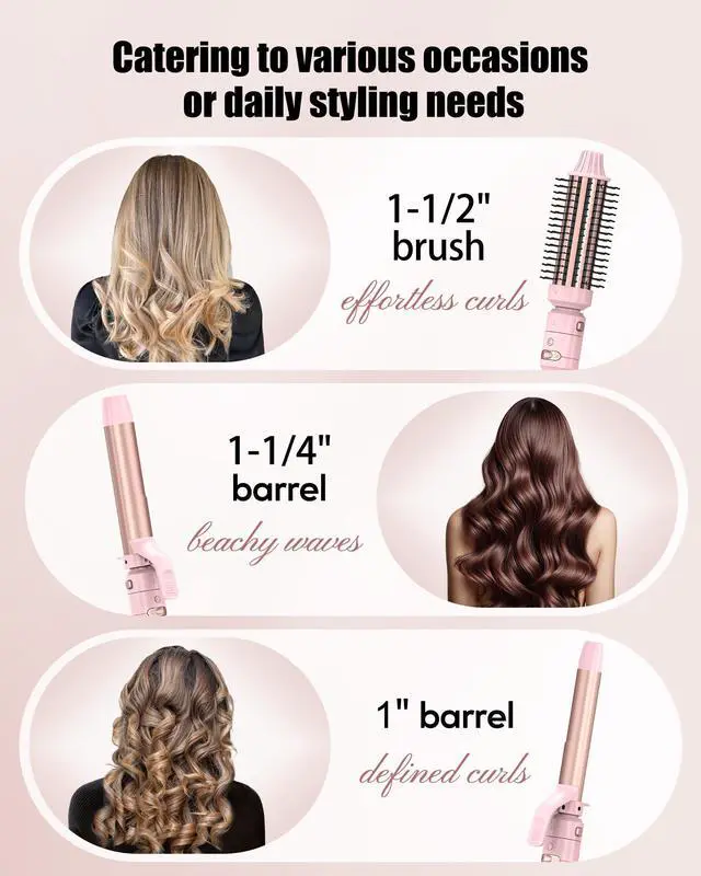Alt view image 10 of 14 - 3-in-1 Interchangeable Automatic Rotating Curling Iron & Thermal Brush Set, 1'' /1.25'' Curling Iron, Automatic Hair Curler with 1.5'' Heating Round Curling Brush, 3 Temps Adjustable 300-410°F