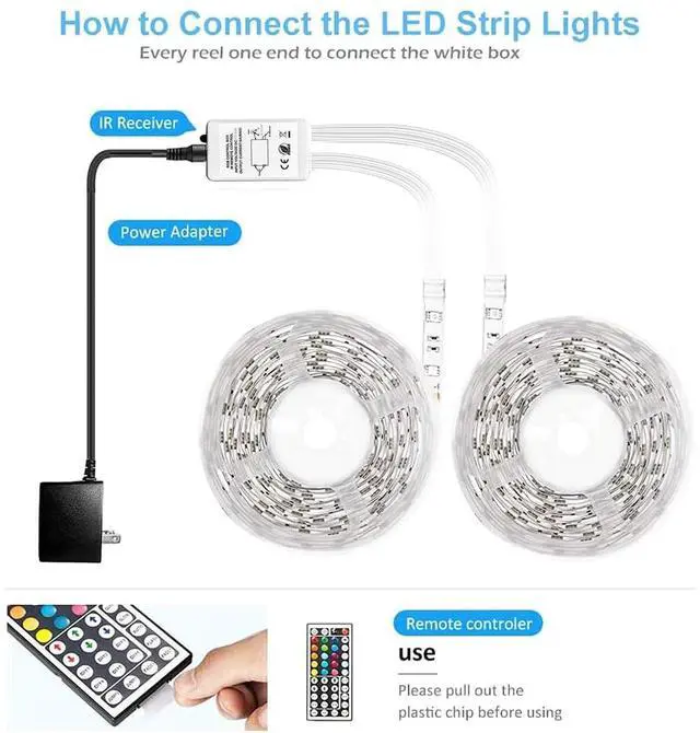 Alt view image 10 of 14 - Led Strip Lights Waterproof, 32.8ft(2 Rolls of 16.4ft) Led Tape Lights Color Changing 300 LEDs Light Strips Kit with 44 Keys Ir Remote Controller and 12v Power Supply for Indoor Outdoor Use