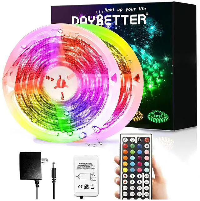 Alt view image 8 of 14 - Led Strip Lights Waterproof, 32.8ft(2 Rolls of 16.4ft) Led Tape Lights Color Changing 300 LEDs Light Strips Kit with 44 Keys Ir Remote Controller and 12v Power Supply for Indoor Outdoor Use