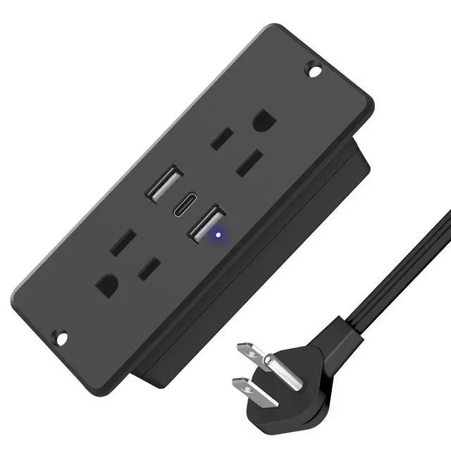 Alt view image 8 of 14 - 5 in 1 Recessed Power Strip Flat Plug, 20W Fast Charging Furniture Outlet with USB, Conference Recessed Socket with 2 AC Plugs, 2 USB Ports 1 USB-C, 6ft Power Cord. (Black)