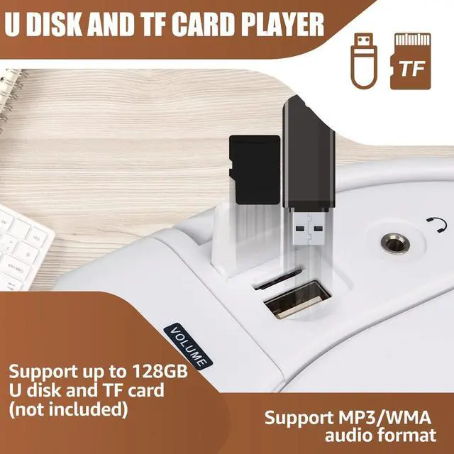 Alt view image 11 of 14 - TR621 CD and Cassette Player Combo, Boombox CD Player for Home, AM/FM, Tape Recording, TF/USB Drive, AC or D Battery Powered, Headphone Jack, Stereo Sound (White)