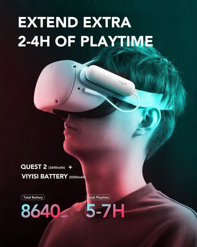 Alt view image 9 of 14 - Battery Pack for Oculus Quest 2, 5000mAh Portable Charger Accessories for Meta Quest 2 Headset, Power Bank for VR Quest 2 Original Strap, Fast Charging Extend Extra 2-4H Playtime